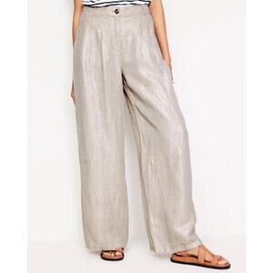 Boden Regent Pleat Linen Trousers- Size 16/18- Tan/Silver Metallic